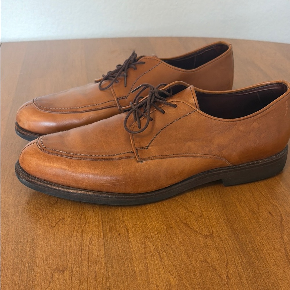Allen Edmonds Cognac Brown Leather Derby Shoes with Dark Brown Laces - Picture 3 of 4